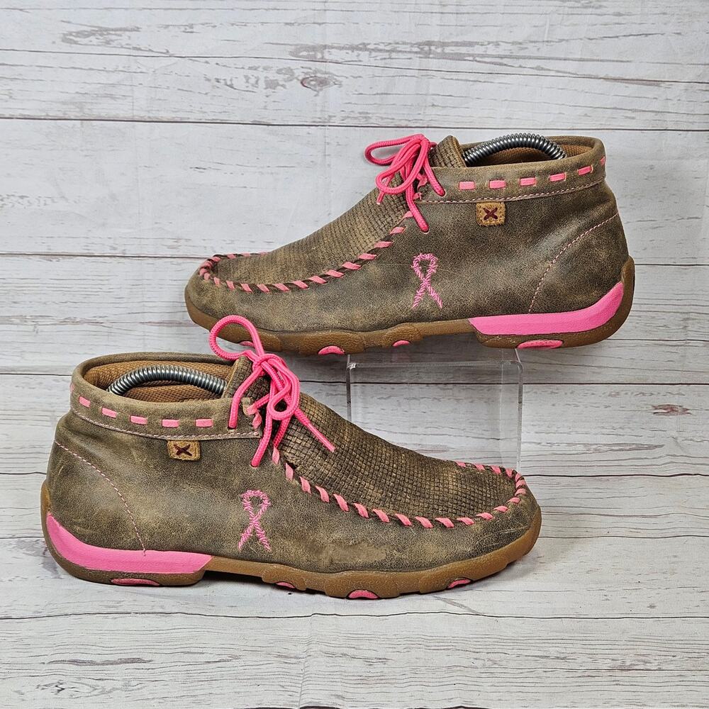 Twisted X Moccasin Moc Boots Women's Brown Pink Breast Cancer Awareness US 10 M
